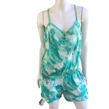 Prana Sylvia Green Floral Shorts Sleeveless Romper Women  s Size Medium