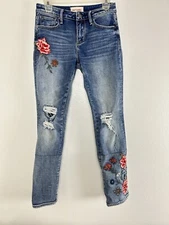 Driftwood Audrey Embroidered Medium Wash Distressed Denim Jeans Size 27