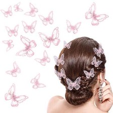 18 Pieces Butterfly Hair Clip Halloween Lace Hair Bows Embroidery Pink