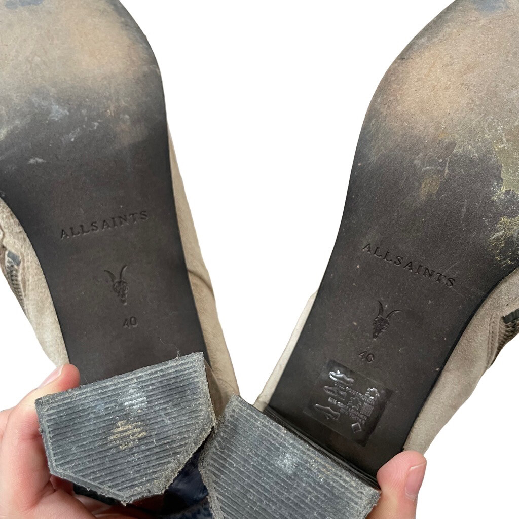 AllSaints OFF WHITE Taupe SUEDE ROKA BOOTIES 40Euro/ 9USA thumbnail 12