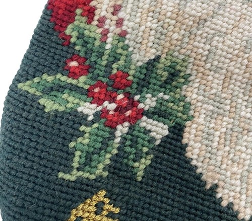 Vintage Needlepoint Christmas Stocking Santa Claus Face Handmade Holiday Decor - Picture 6 of 11