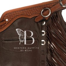 men's western leather chap Rodeo  s chap fringe leather chap cowboy Brown Chap