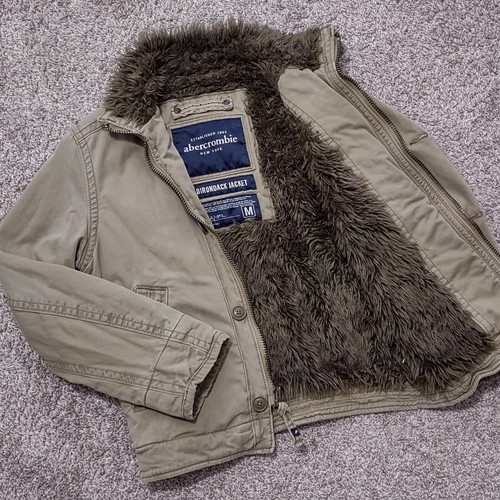 Abercrombie Fitch Adirondack Jacket Mens Medium (M) Beige Faux Fur (FITS SMALL) - Picture 2 of 24