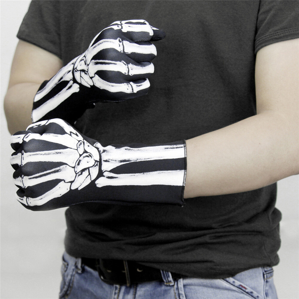 1 Pair Halloween Skull Ghost Gloves Skeleton Death Gloves Scary