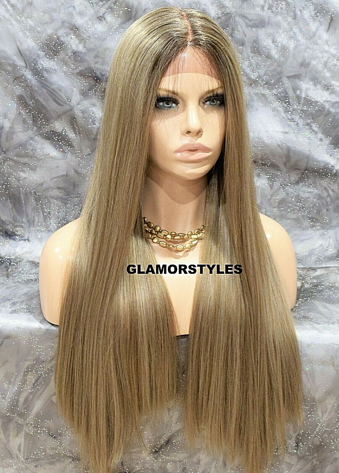 LACE FRONT WIG LONG STRAIGHT LAYERED OMBRE BROWN ASH BLONDE MIX HEAT OK NWT eBay