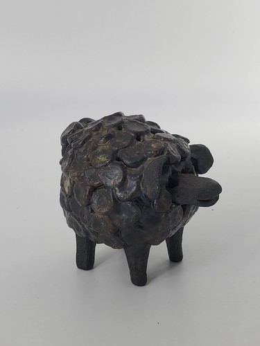 Handmade Artisan MADE Ceramic BLACK Sheep Figurine 