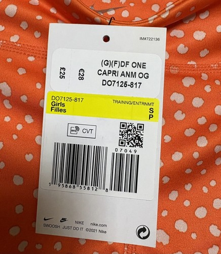 Nike One SMALL/8-9 Years Aminal Spot Leggings Girls Orange Dri-FIT - Picture 3 of 14