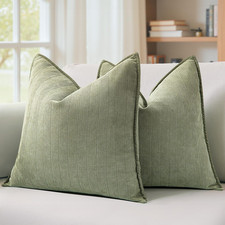Pack of 2 Sage Green Decorative Pillow Covers 20X20 Inch Soft Chenille Luxurious