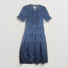 GAP x LoveShackFancy Dress XS Denim Lace Trim Tiered Midi Festival Country