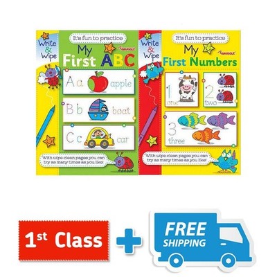 Kids Learning Books ABC Numbers Writing Reading Wipe Clean Pages Fast Shipping