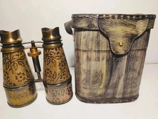 Binoculars Antique Finish Nautical Brass   Vintage Leather Monocular Gift