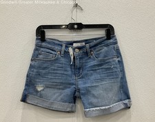 Ann Taylor Loft Womens Blue Distressed Cuffed Denim Jean Shorts Casual Size 0