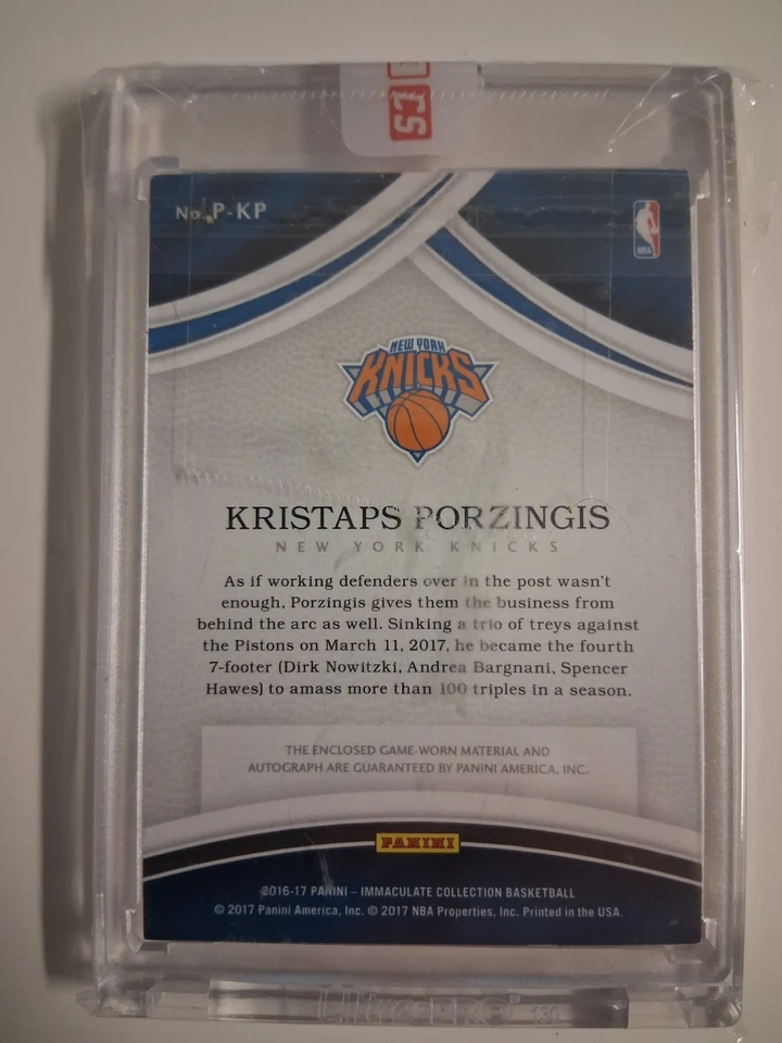 2016-17 Kristaps Porzingis Immaculate Patch Autograph Red - image 2 of 2