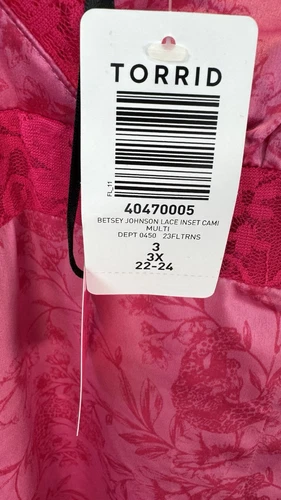 Torrid 3 (3X) Sexy Pink Silky Betsey Johnson Lace Inset Busty Cami Tank Top NWT - Picture 2 of 8
