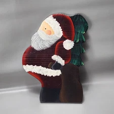 Hand Painted Wall Hanging Santa Claus Wood Christmas Decoration 11" Red White