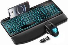 Wireless Keyboard and Mouse Combo - Ergonomic Wave Keyboard with Soft Leather...