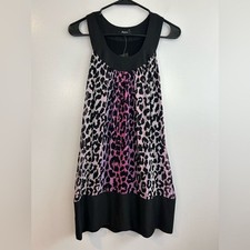 NWT Express 100% Silk Purple Leopard Print Sleeveless A-line Mini Dress Size XS