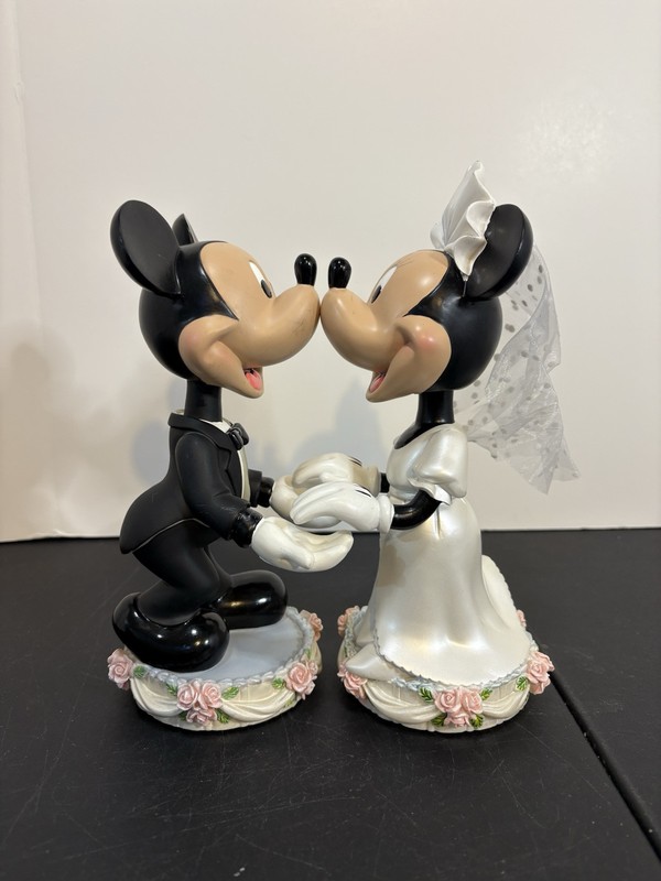 VTG Disney Mickey & Minnie Mouse Bride & Groom Bobble Heads Wedding Magnetic