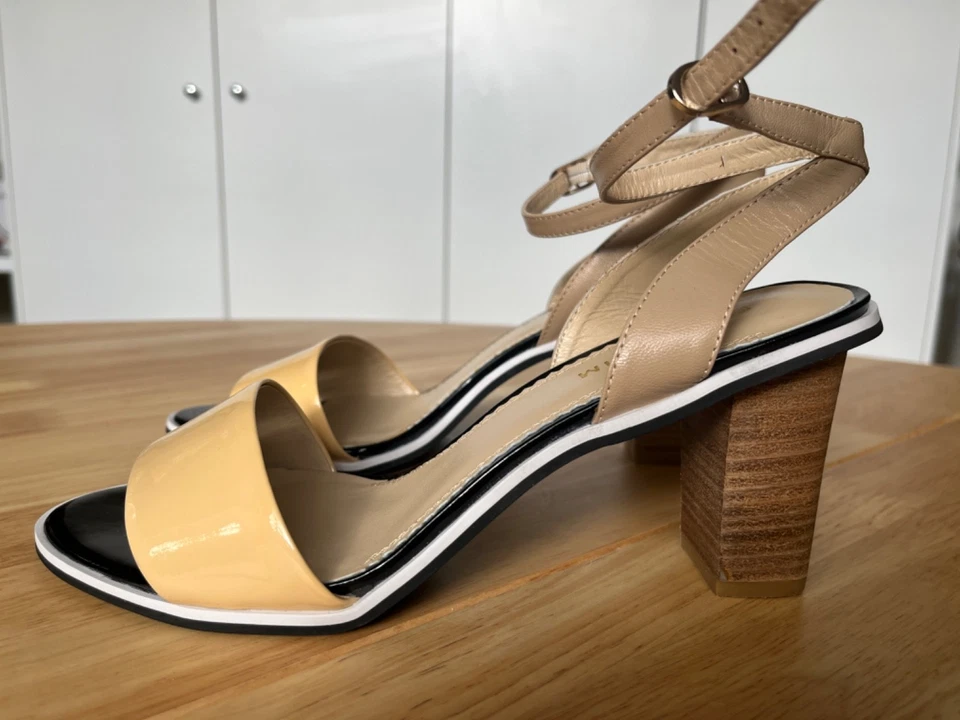 Stunning Florsheim caramel patent and bone leather block heels Size 40 Brand New - image 3 of 4