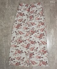 VTG 90s Eddie Bauer Floral Denim Maxi Skirt Tan Rose Print Front Slit Sz 4