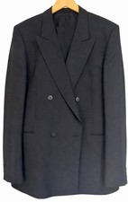 Greiff Mens Suit 40R Black Double Breasted Wool Blend Vintage Royal Warrant