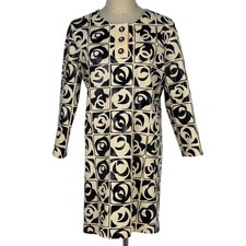 Chanel Coco Button Dress Flower Button Pattern Wool White Black Ladies Used