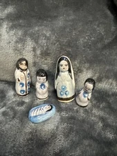 Vintage Unmarked Mexican Tonala 5 Piece Nativity Set Scene Pottery Folk Art