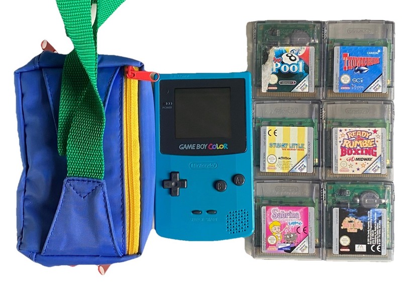 NINTENDO GAME BOY COLOR CONSOLE Teal & Gameboy Games Bundle Addams Family Boxing