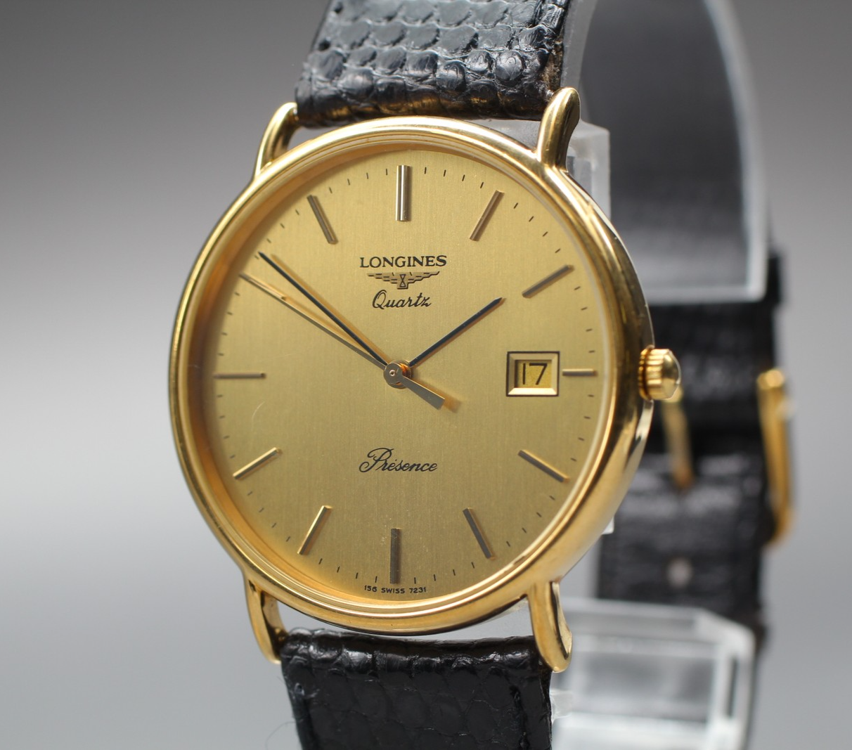 Longines Presence Gold Dial Quartz Watch with Date Japan Original Band