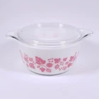 Vintage PYREX 474-B Pink Gooseberry White Glass CASSEROLE DISH WITH LID