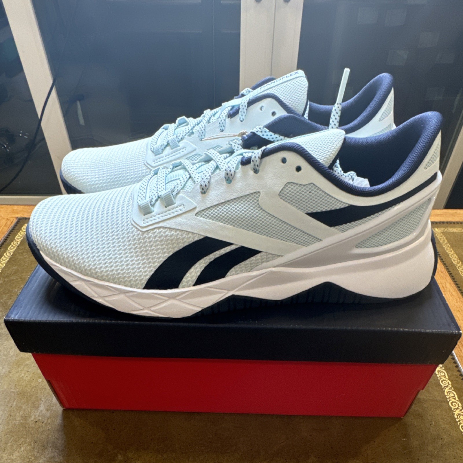 Reebok Nanoflex TR Chalk Blue Navy White G58949 Lace Up Low Top Mesh Sneakers