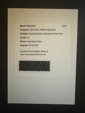 2025 WNBA IMPECCABLE STARS SIGNATURES 2025 NAPHEESA COLLIER HOLO SILVER AUTO /25