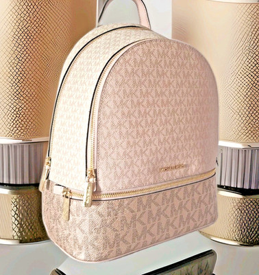 Michael Kors Rucksack Tasche RHEA MD  ZIP Backpack POWDER BLUSH Rosa Gold Glanz