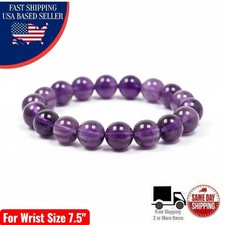 Amethyst A Natural 10mm Crystal Healing Beaded Bracelet Sz 7.5