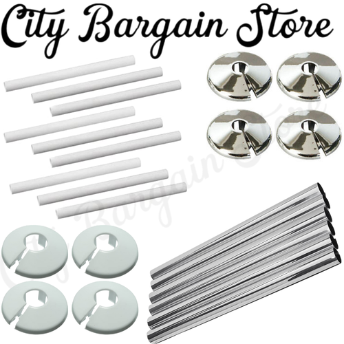 Radiator Pipe Covers Collars Chrome White 15mm Bathroom Easy Trims Cut