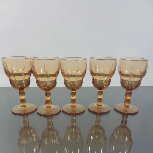 Vintage Amber Pattern Depression Glass Cordial Art Deco Glasses Set Of 5
