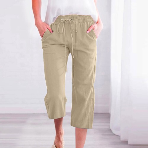 Pantalones capri de playa informales de lino de 3/4 de largo para damas Pantalones cortos de verano - Imagen 32 de 56