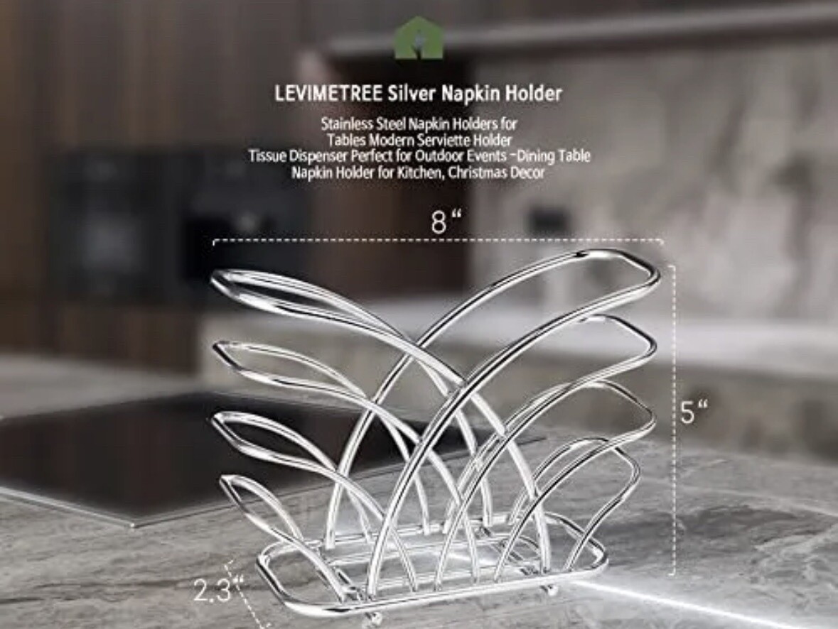 LEVIMETREE Silver Napkin Holder Stainless Steel Napkin Holders for
