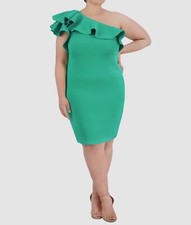 Eliza J Women's Green Scuba Ruffled One-Shoulder Sheath Dress Plus Size 22W
