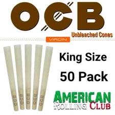 OCB Virgin King Size Unbleached Cones ~ 50 Pack ~ Crush Prof Box