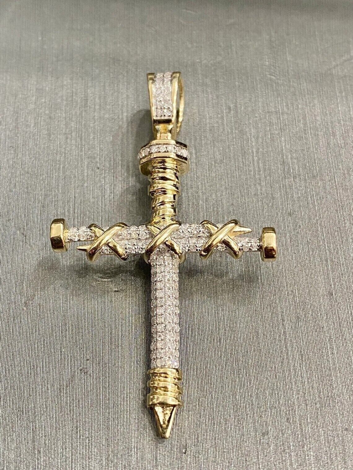 Iced-Out 2Ct Charm Cross Pendant for Men in 14K Yellow Gold Finish with Created Diamonds