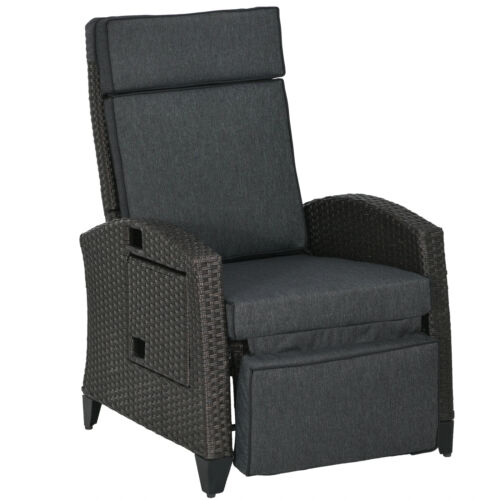 Chaise inclinable extérieure ensoleillée avec dossier et repose-pieds réglables, coussin,  - Photo 1 sur 12