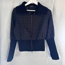 Ritva Falla Marimekko Womens Zip Up Bomber Jacket Ribbed Knit Trim Black 38