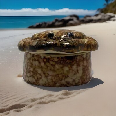 Vintage Sea Hermit Crab Lidded Trinket Jewelry Glossy Marbled Ceramic Box