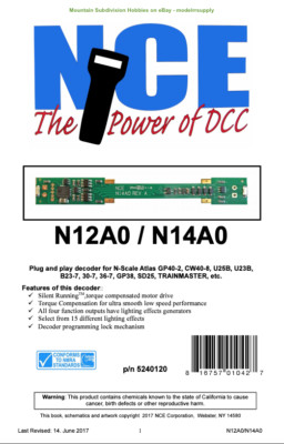 NCE 120 N12A0 N14A0 Decoder Atlas N Scale Plug n Play - NEW Manufactured 9/2024
