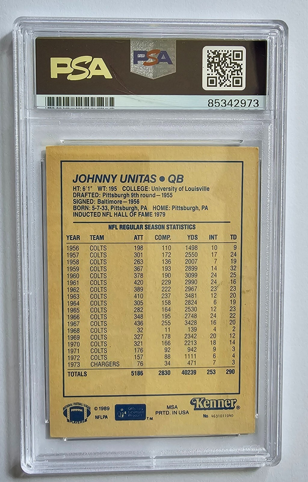 JOHNNY UNITAS Legends Collection Card Signed Rare PSA/DNA Certified and Slabbed view 2