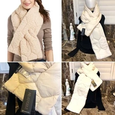 INC~Quilted Teddy Faux-Fur/Puffer~REVERSIBLE~Pull Thru Scarf~Ivory~NWT