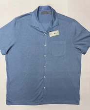 Daniel Cremieux Men Shirt Large Button Linen Cotton Jersey Short Sleeve Blue $85