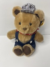 1983 Dakin Casey Bear Club Plush Conductor Overalls Hat Vintage Stuffed Animal