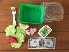 FISHER PRICE FUN FOOD PRETEND PLAY McDONALDS SALAD DRESSING FORK EGG VTG